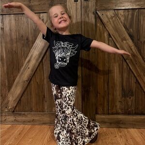 Kids Black Tee and Brown Cow-Print Bell Bottoms